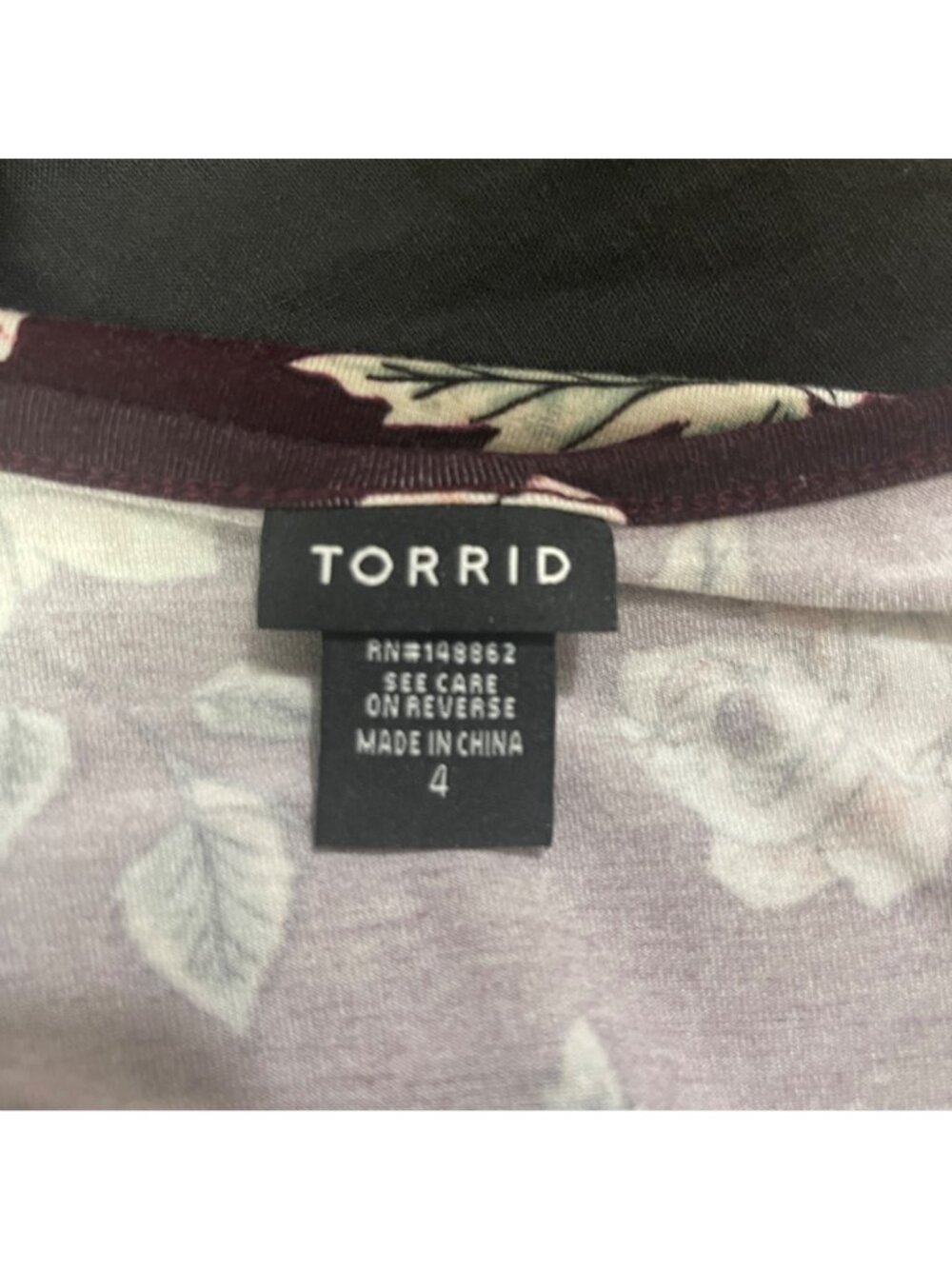 Torrid Womens Tunic Dress Burgundy Floral Size 4 Stretch Jersey 3/4 Sleeve - Picture 4 of 5